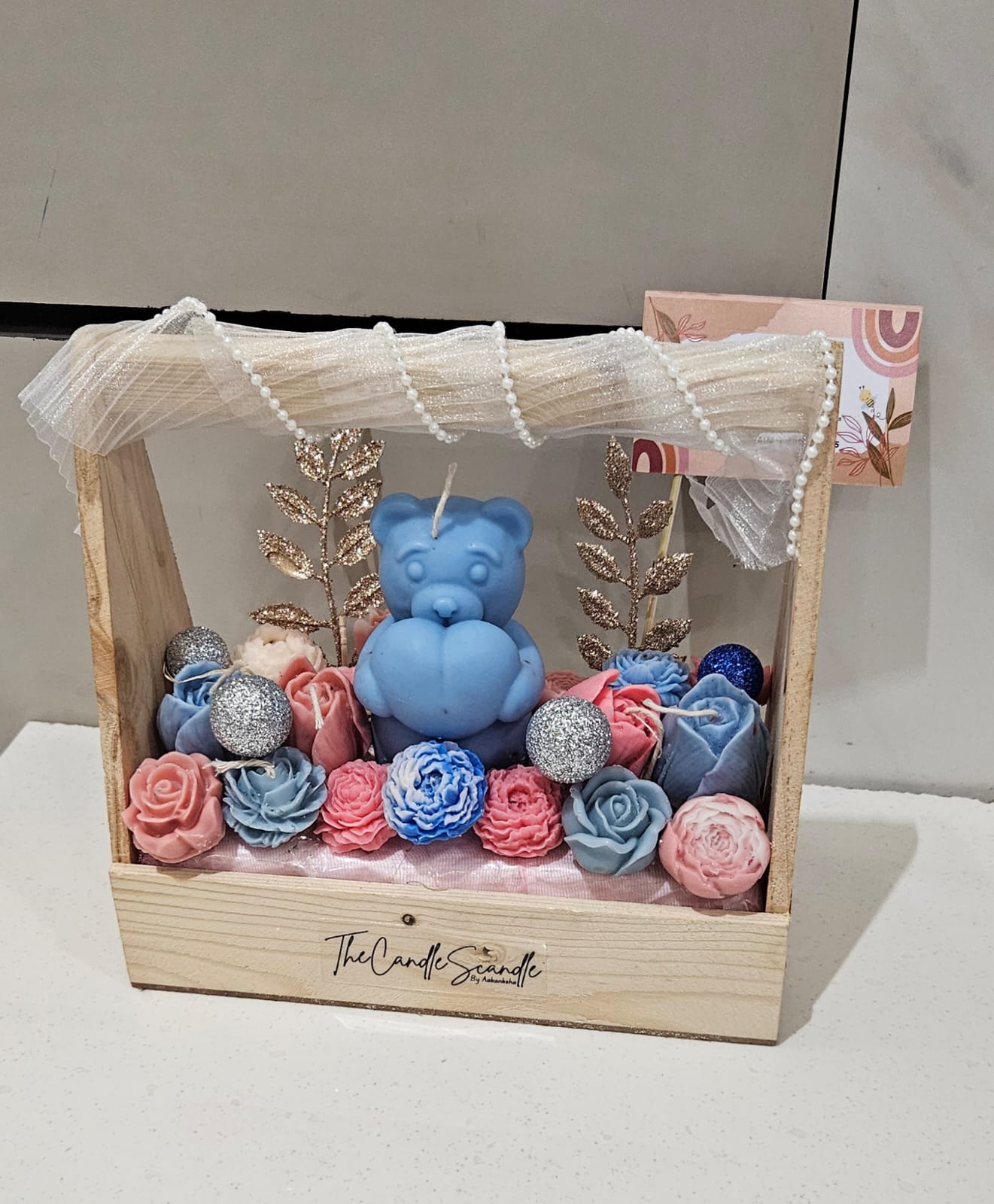 Wooden Basket Candle Bouquet